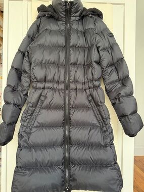 Coach Black Long Puffer Coat with Hood